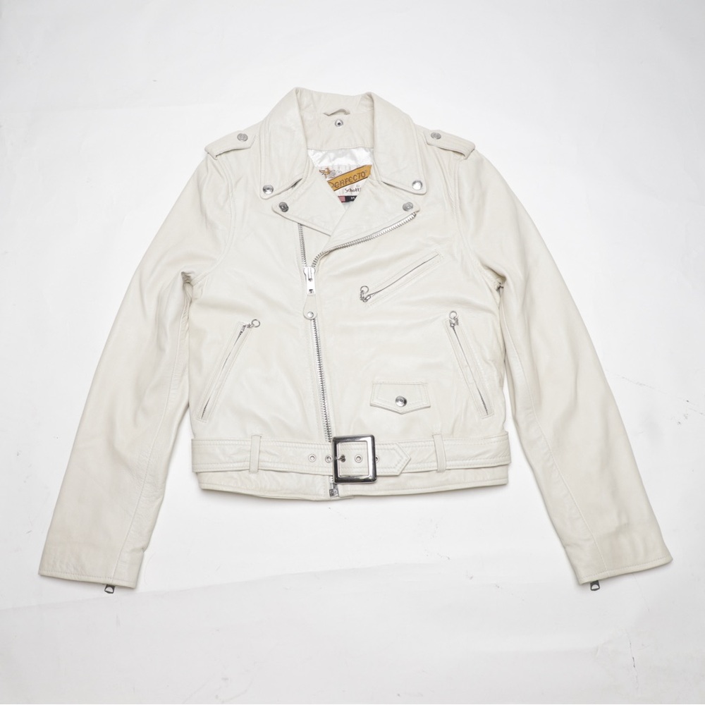 Schott NYC Perfecto Biker Leather Jacket‎ White Cream Ivory Size Medium